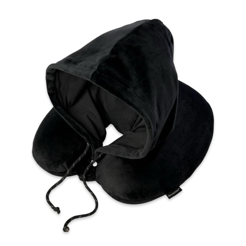 Brookstone Hooded Memory Foam Travel Neck Pillow in Black